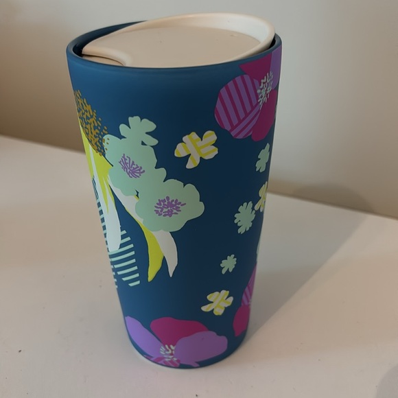 Starbucks 2022 Blue Spring Floral Matte Ceramic Tumbler 12oz with lid - Picture 4 of 10